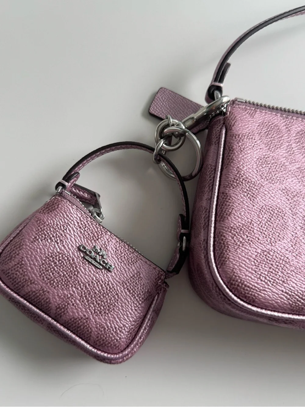 Coach Metallic Lilac Signature Small Wristlet with Key Pouch